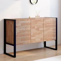 Buffet surélevé 110 cm OTTAWA 3 portes bois et noir design industriel