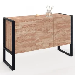 Buffet surélevé 110 cm OTTAWA 3 portes bois et noir design industriel