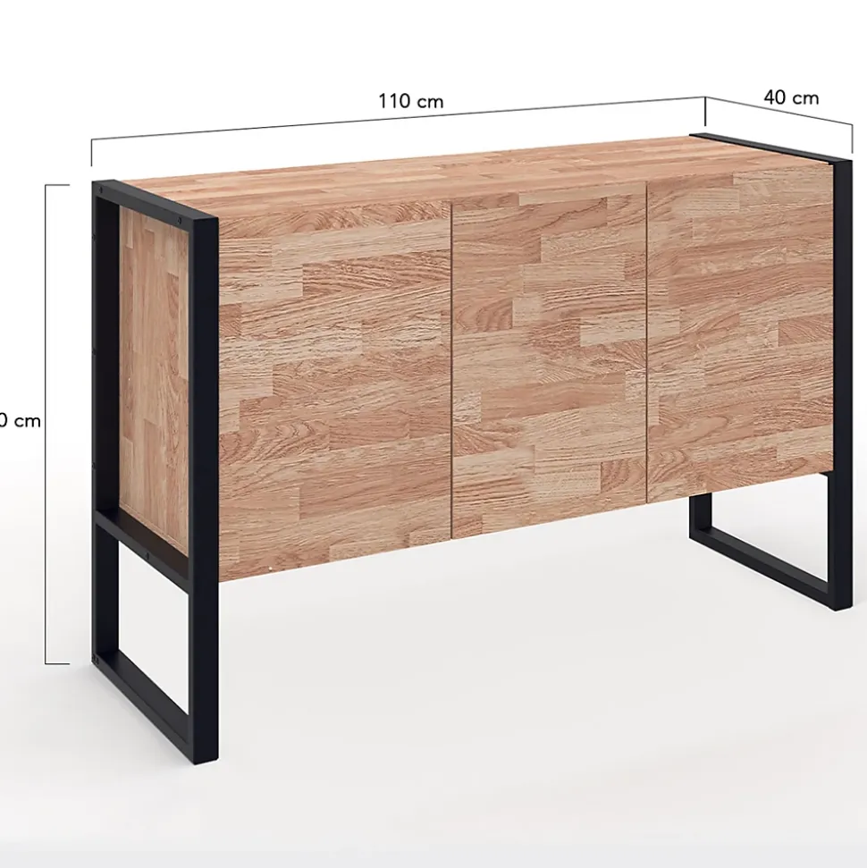 Buffet surélevé 110 cm OTTAWA 3 portes bois et noir design industriel
