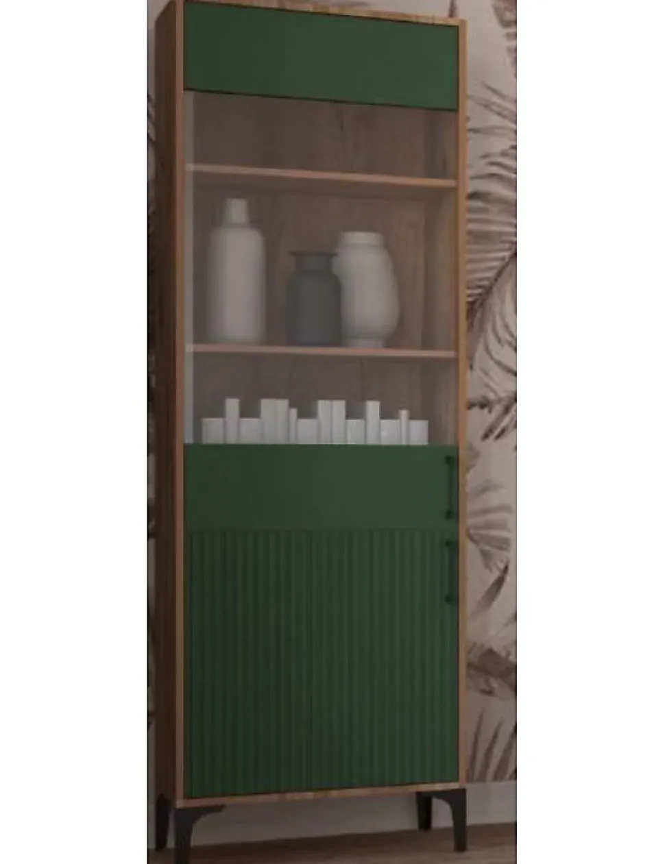 Buffet vaisselier à porte réversible LUGO coloris chêne vert 59,9x42x197,60 cm