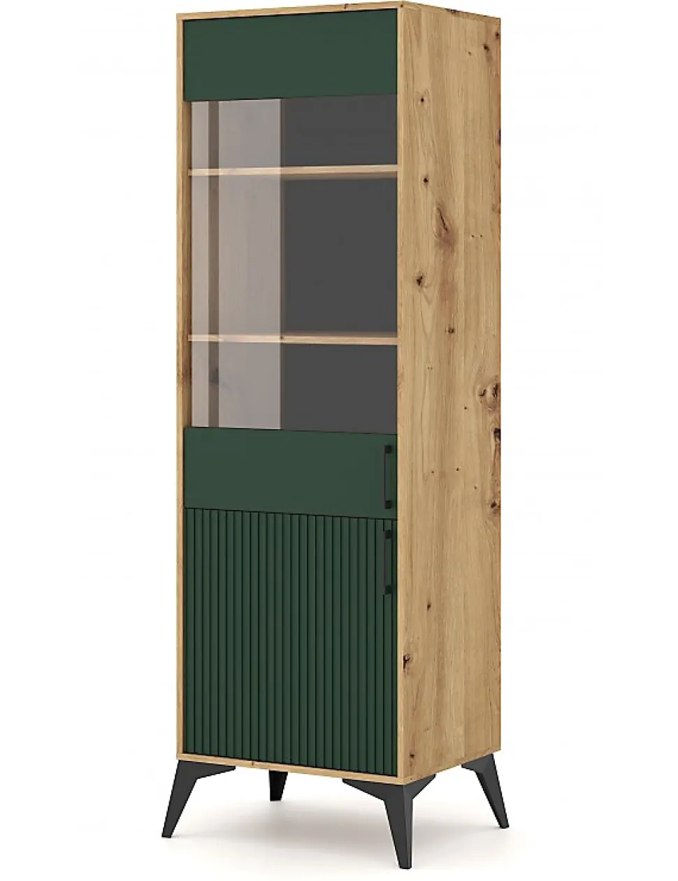 Buffet vaisselier à porte réversible LUGO coloris chêne vert 59,9x42x197,60 cm