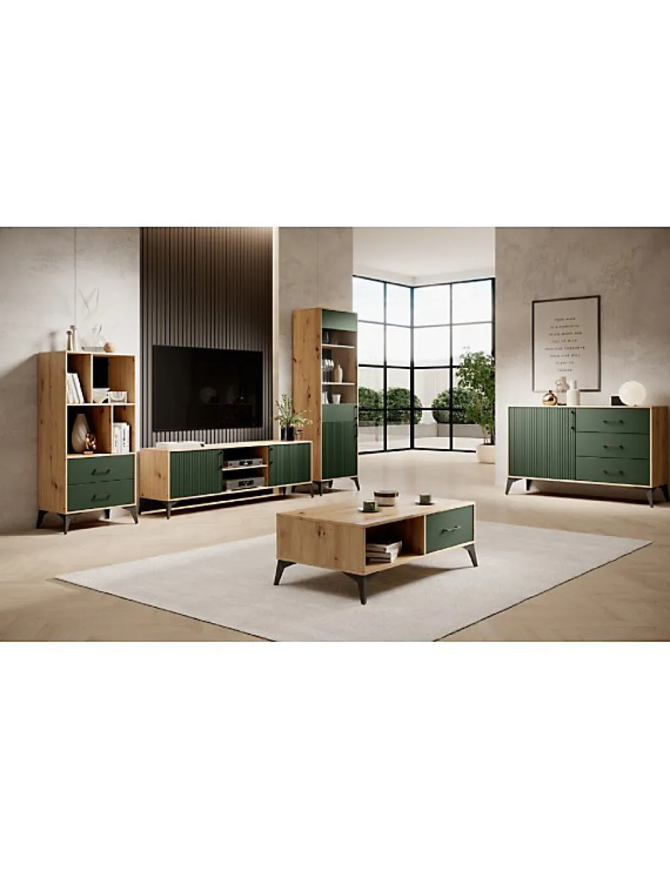 Buffet vaisselier à porte réversible LUGO coloris chêne vert 59,9x42x197,60 cm