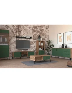 Buffet vaisselier à porte réversible LUGO coloris chêne vert 59,9x42x197,60 cm