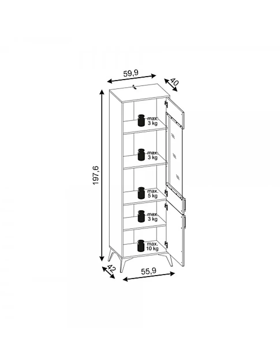 Buffet vaisselier à porte réversible LUGO coloris chêne vert 59,9x42x197,60 cm