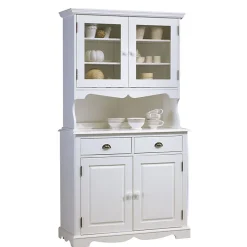 Buffet Vaisselier Blanc 4 Portes Style Anglais 6 Niches L 101 H 186 P 42 cm - L 101 x l 42 x H 186 cm
