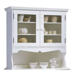 Buffet Vaisselier Blanc 4 Portes Style Anglais 6 Niches L 101 H 186 P 42 cm - L 101 x l 42 x H 186 cm