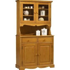 Buffet Vaisselier Pin Miel 4 Portes Style Anglais 6 Niches L 101 H 186 P 42 cm - L 101 x l 42 x H 186 cm