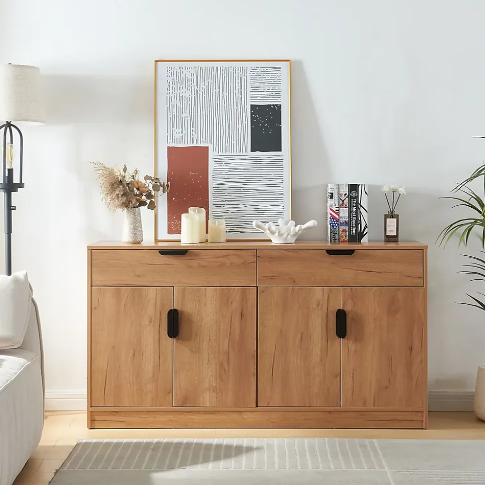 Buffet Varkaus MDF 75 x 140 x 40 cm effet chêne en.casa
