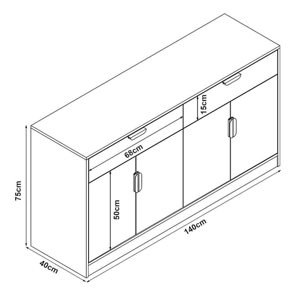 Buffet Varkaus MDF 75 x 140 x 40 cm effet chêne en.casa