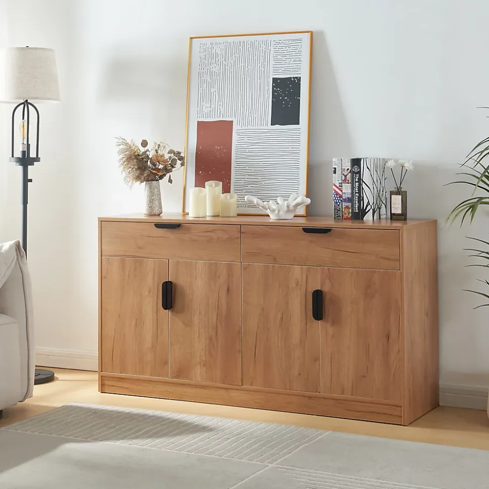 Buffet Varkaus MDF 75 x 140 x 40 cm effet chêne en.casa