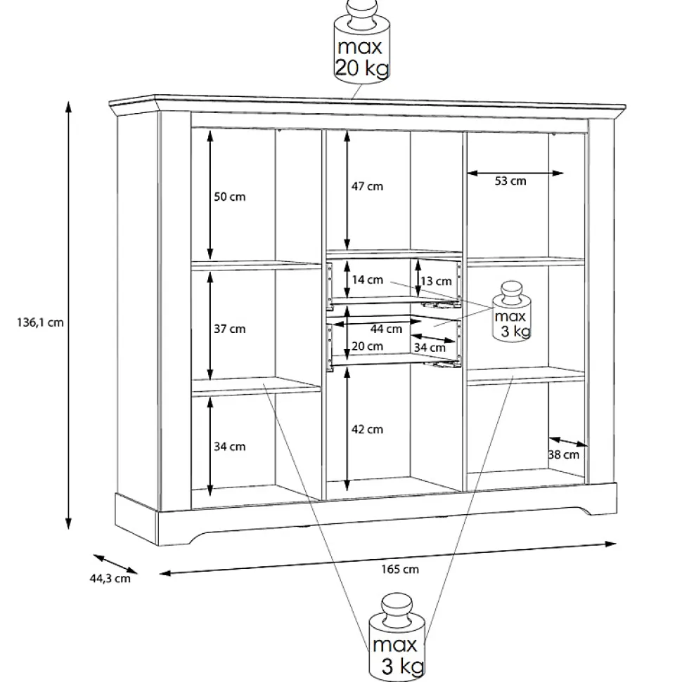 Buffet vitrine 3 portes 2 tiroirs + LED décor chêne blanchi - ANGELE