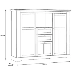 Buffet vitrine 3 portes 2 tiroirs + LED décor chêne blanchi - ANGELE