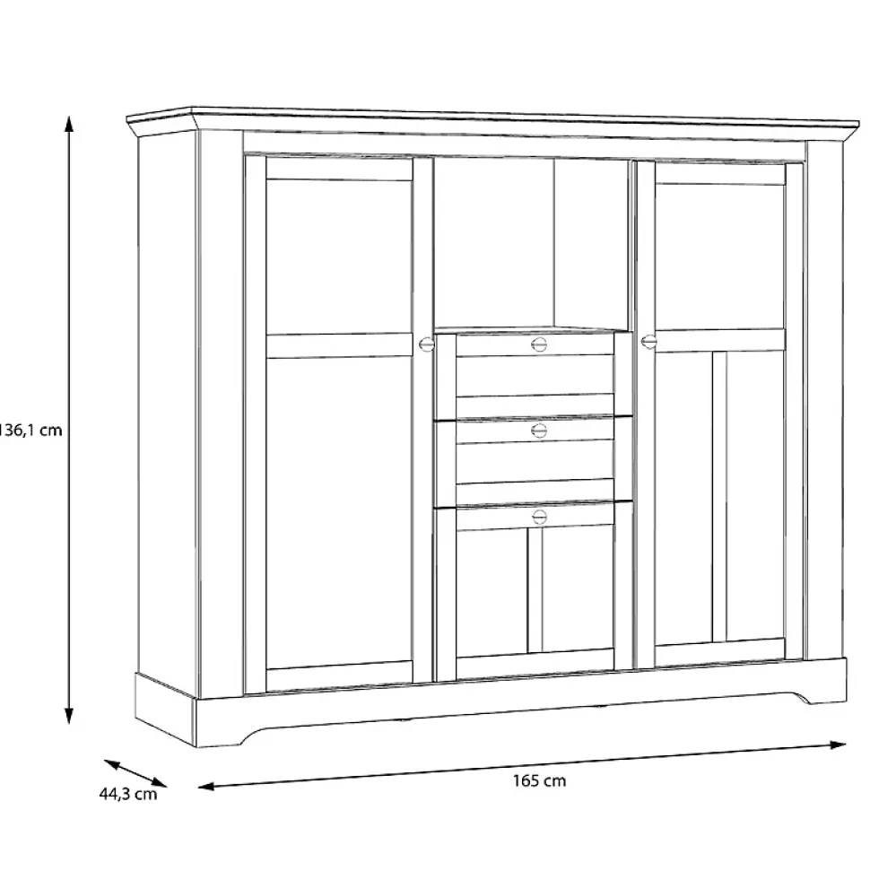 Buffet vitrine 3 portes 2 tiroirs + LED décor chêne blanchi - ANGELE