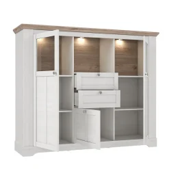 Buffet vitrine 3 portes 2 tiroirs + LED décor chêne blanchi - ANGELE
