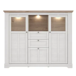 Buffet vitrine 3 portes 2 tiroirs + LED décor chêne blanchi - ANGELE