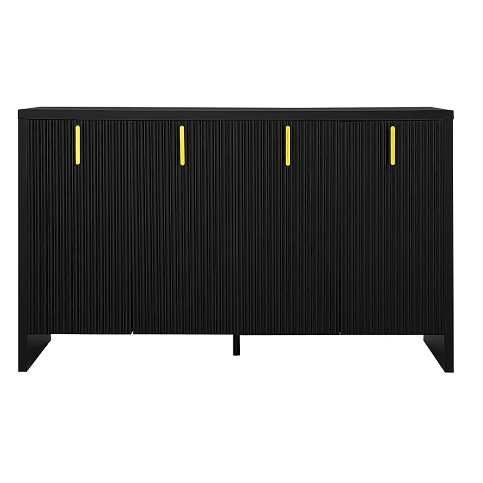 Buffet 140x80x38cm, avec 4 portes, poignées dorées et séparateurs réglables, design élégant, panneaux de particules, noir