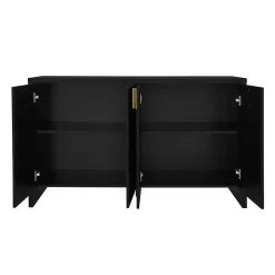 Buffet 140x80x38cm, avec 4 portes, poignées dorées et séparateurs réglables, design élégant, panneaux de particules, noir