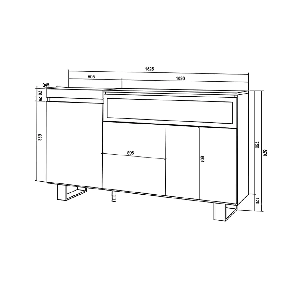 Buffet 150x35x87cm feu led sans chaleur couleur chêne et noir