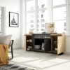 Buffet 200x35x87cm feu led sans chaleur couleur chêne et noir