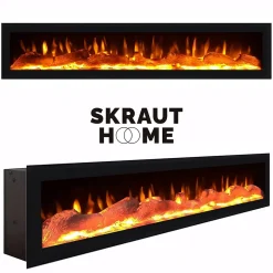 Buffet 200x35x87cm feu led sans chaleur couleur noir