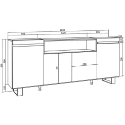 Buffet 200x35x87cm feu led sans chaleur couleur noir