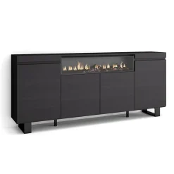 Buffet 200x35x87cm feu led sans chaleur couleur noir