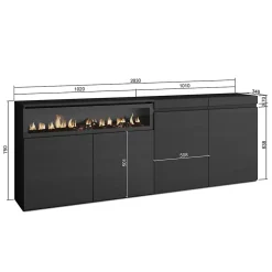 Buffet 200x35x75cm feu led sans chaleur couleur noir
