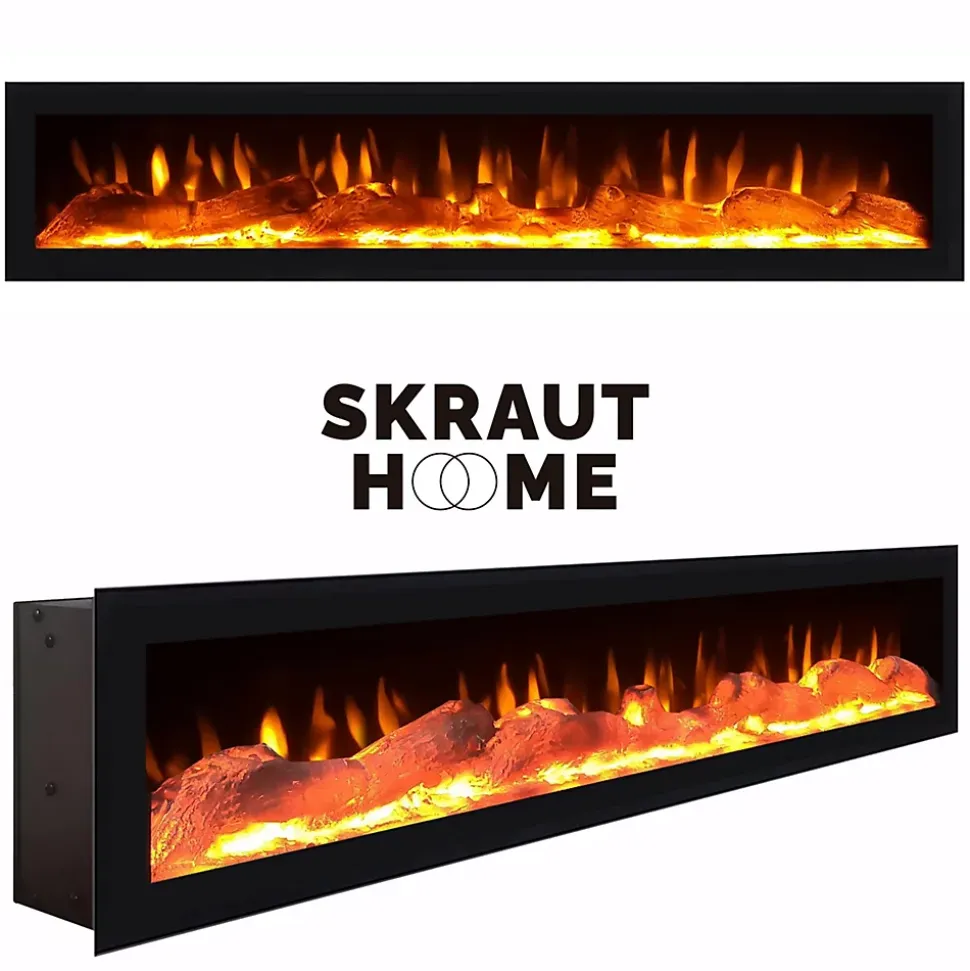 Buffet 200x35x75cm feu led sans chaleur couleur noir