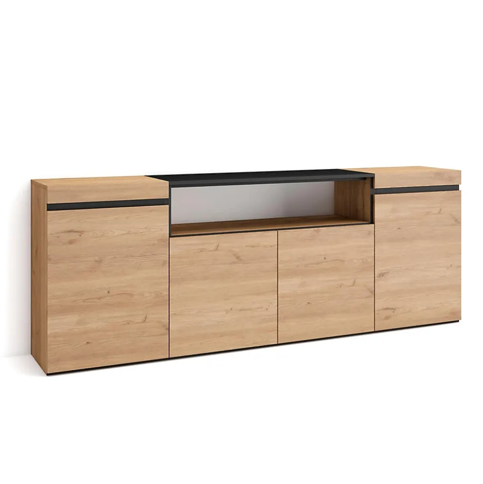 Buffet 200x35x75cm meuble à chaussures couleur chêne et noir