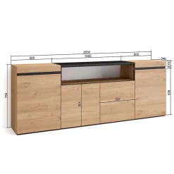 Buffet 200x35x75cm meuble à chaussures couleur chêne et noir