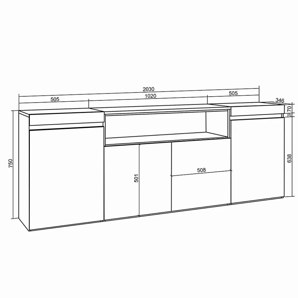 Buffet 200x35x75cm meuble à chaussures couleur chêne et noir