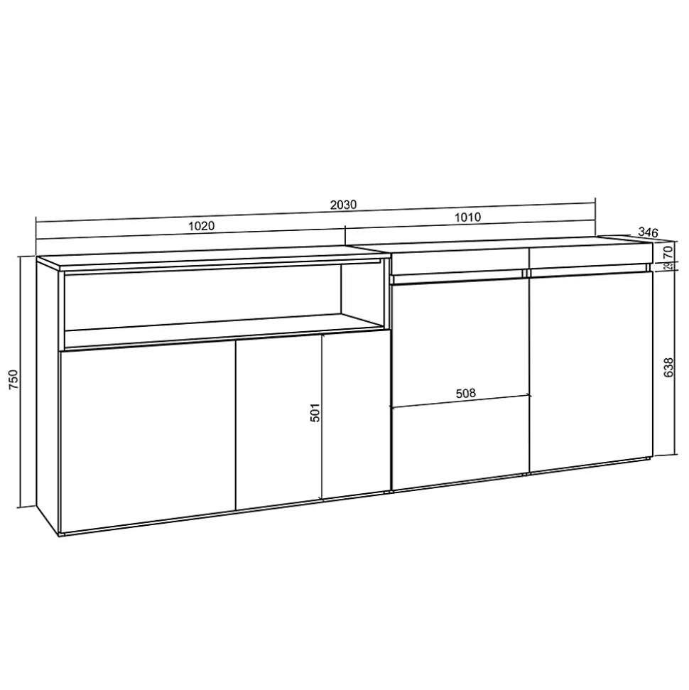 Buffet 200x35x75cm meuble à chaussures couleur gris ciment