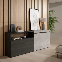 Buffet 200x35x75cm meuble à chaussures couleur gris ciment