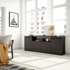 Buffet 200x35x75cm meuble à chaussures couleur noir