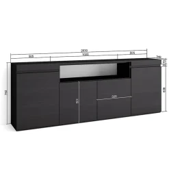 Buffet 200x35x75cm meuble à chaussures couleur noir