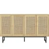 Buffet 140X39.5X80Cm Rotin 4 Portes Blackcolors