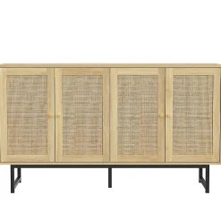 Buffet 140X39.5X80Cm Rotin 4 Portes Blackcolors