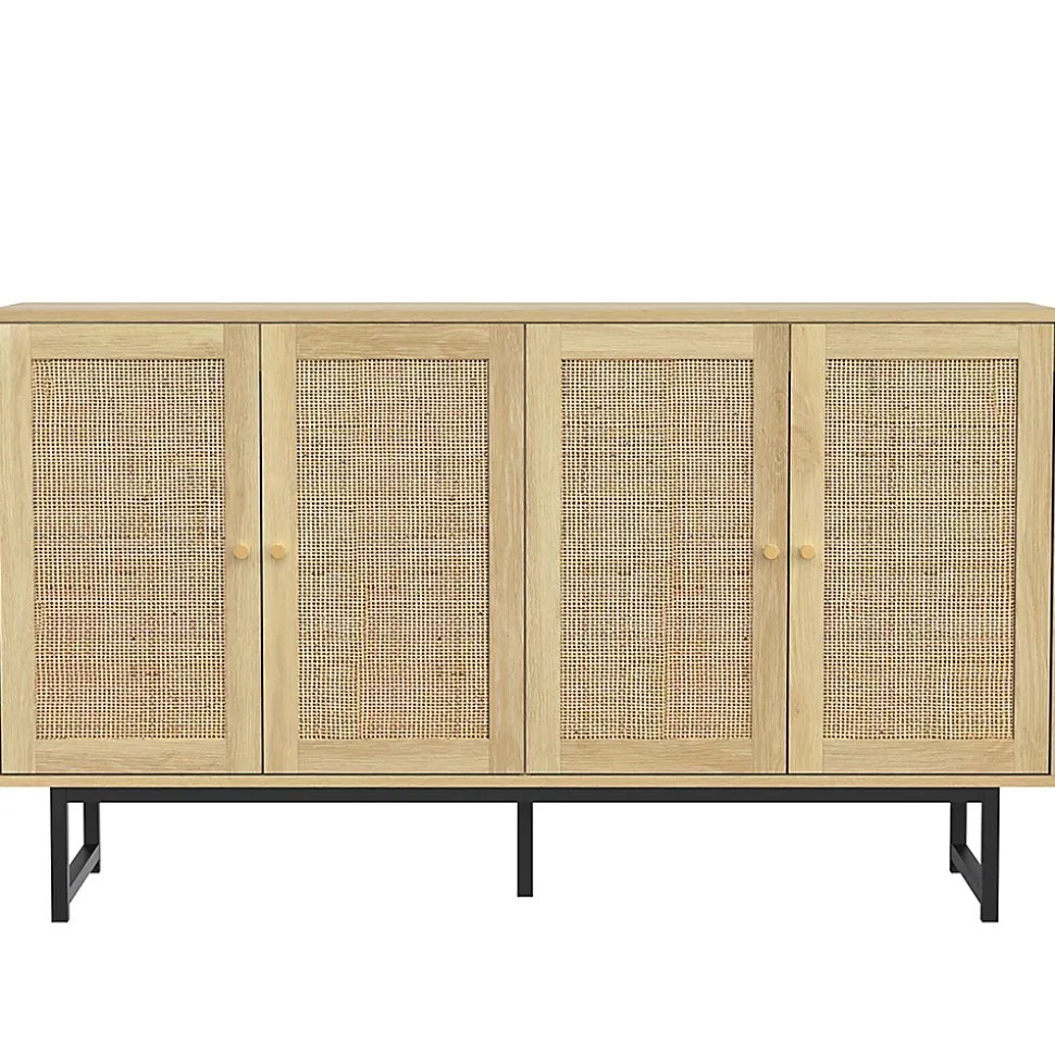 Buffet 140X39.5X80Cm Rotin 4 Portes Blackcolors