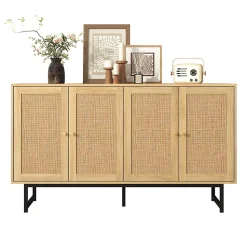 Buffet 140X39.5X80Cm Rotin 4 Portes Blackcolors