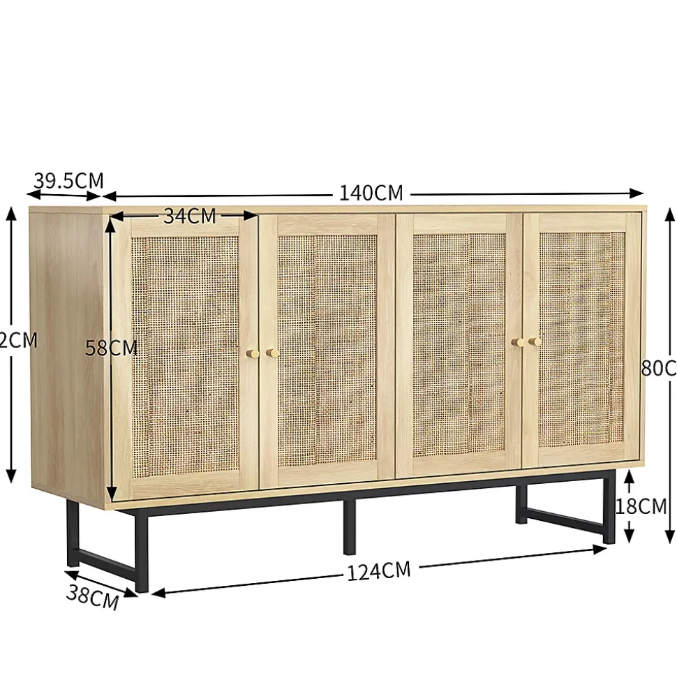 Buffet 140X39.5X80Cm Rotin 4 Portes Blackcolors