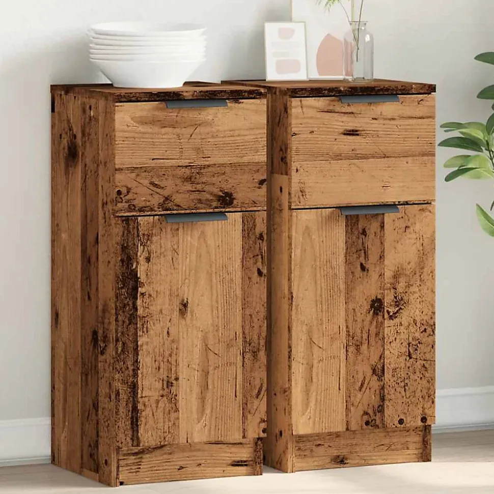 Buffets 2 pcs vieux bois 30x30x70 cm bois d'ingénierie vidaXL