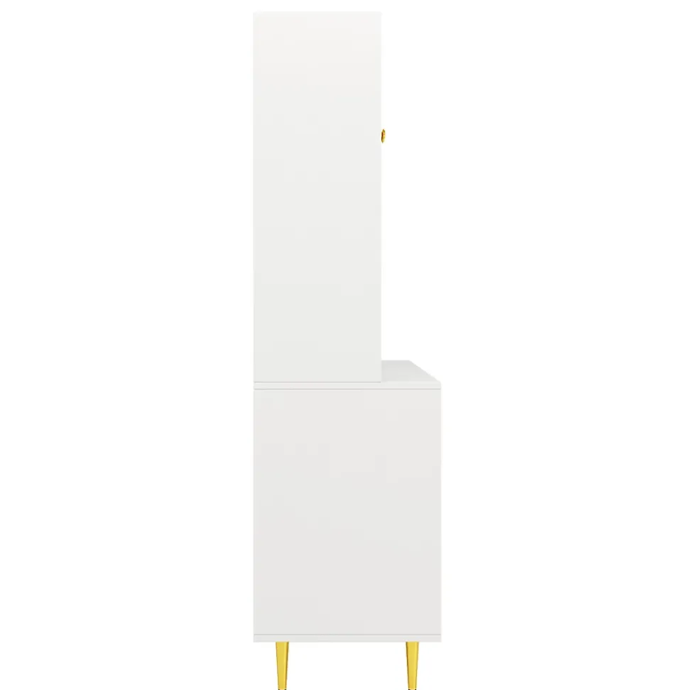 Buffets Hauts - Vaisselier Moderne avec Portes Vitrées et Rangement pour Cuisine, MDF et Métal, 145x39x171 cm, Blanc