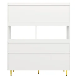 Buffets Hauts - Vaisselier Moderne avec Portes Vitrées et Rangement pour Cuisine, MDF et Métal, 145x39x171 cm, Blanc