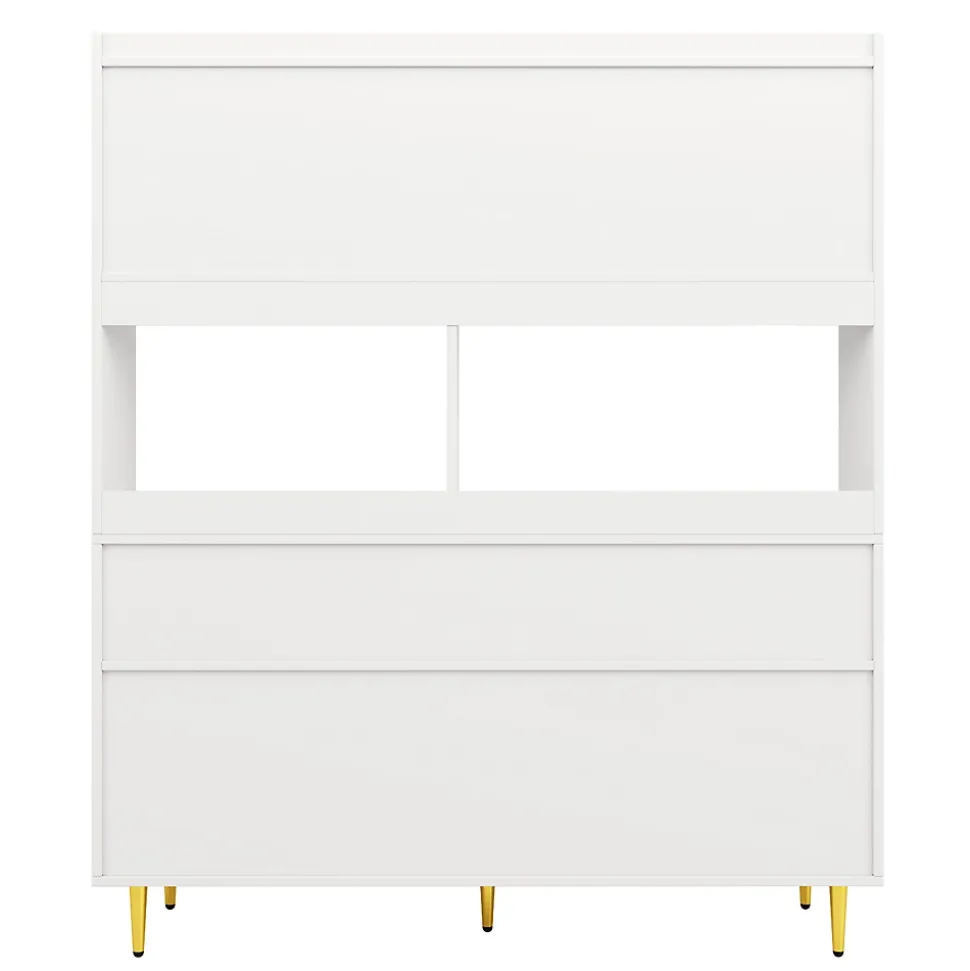 Buffets Hauts - Vaisselier Moderne avec Portes Vitrées et Rangement pour Cuisine, MDF et Métal, 145x39x171 cm, Blanc