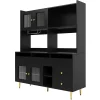 Buffets Hauts - Vaisselier Moderne avec Portes Vitrées et Rangement pour Cuisine, MDF et Métal, 145x39x171 cm, Noir