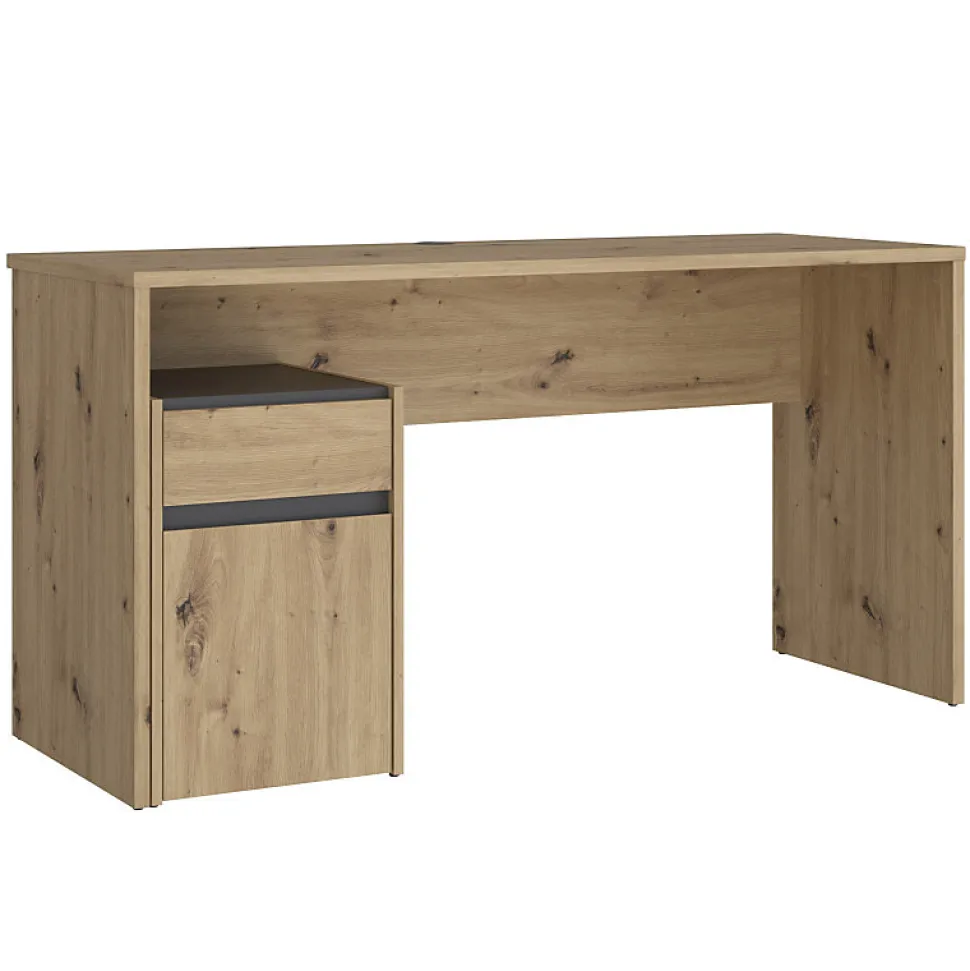 Bureau 140 cm et caisson décor bois chêne et gris foncé mat - ODYSSÉE