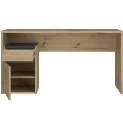 Bureau 140 cm et caisson décor bois chêne et gris foncé mat - ODYSSÉE