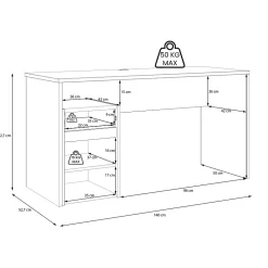 Bureau 140 cm et caisson décor bois chêne et gris foncé mat - ODYSSÉE