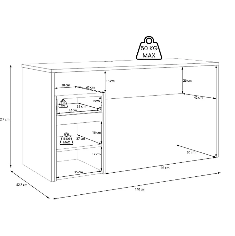 Bureau 140 cm et caisson décor bois chêne et gris foncé mat - ODYSSÉE