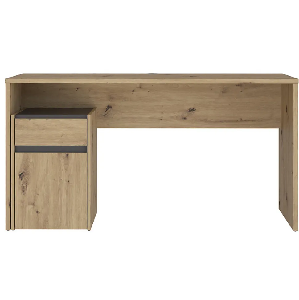 Bureau 140 cm et caisson décor bois chêne et gris foncé mat - ODYSSÉE